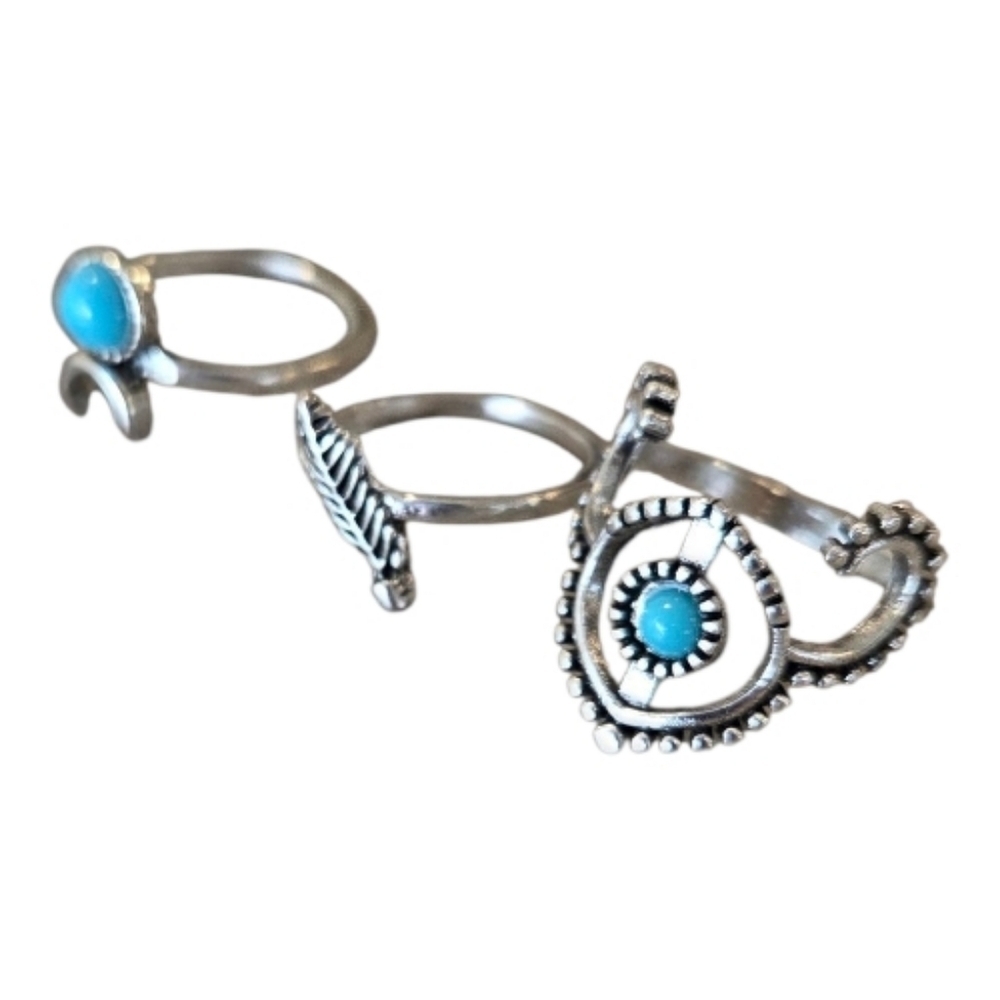 Vintage Bohemian Silver Tone Ring Set - Picture 2 of 3